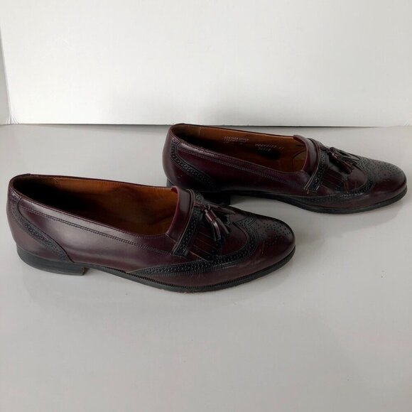 BOSTONIAN CLASSICS Burgundy Leather Tassel Kiltie Wingtip Brogue Slip Ons 10.5 M - Picture 4 of 14